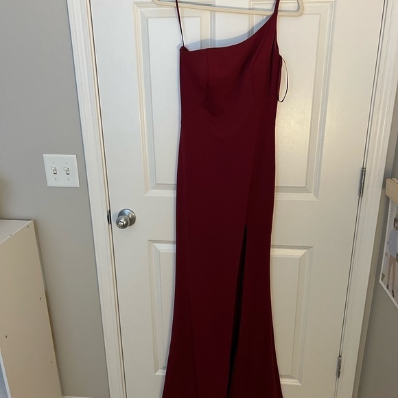 LA FEMME 28176 Red One Shoulder Prom Ball Gown Dress - Picture 7 of 9